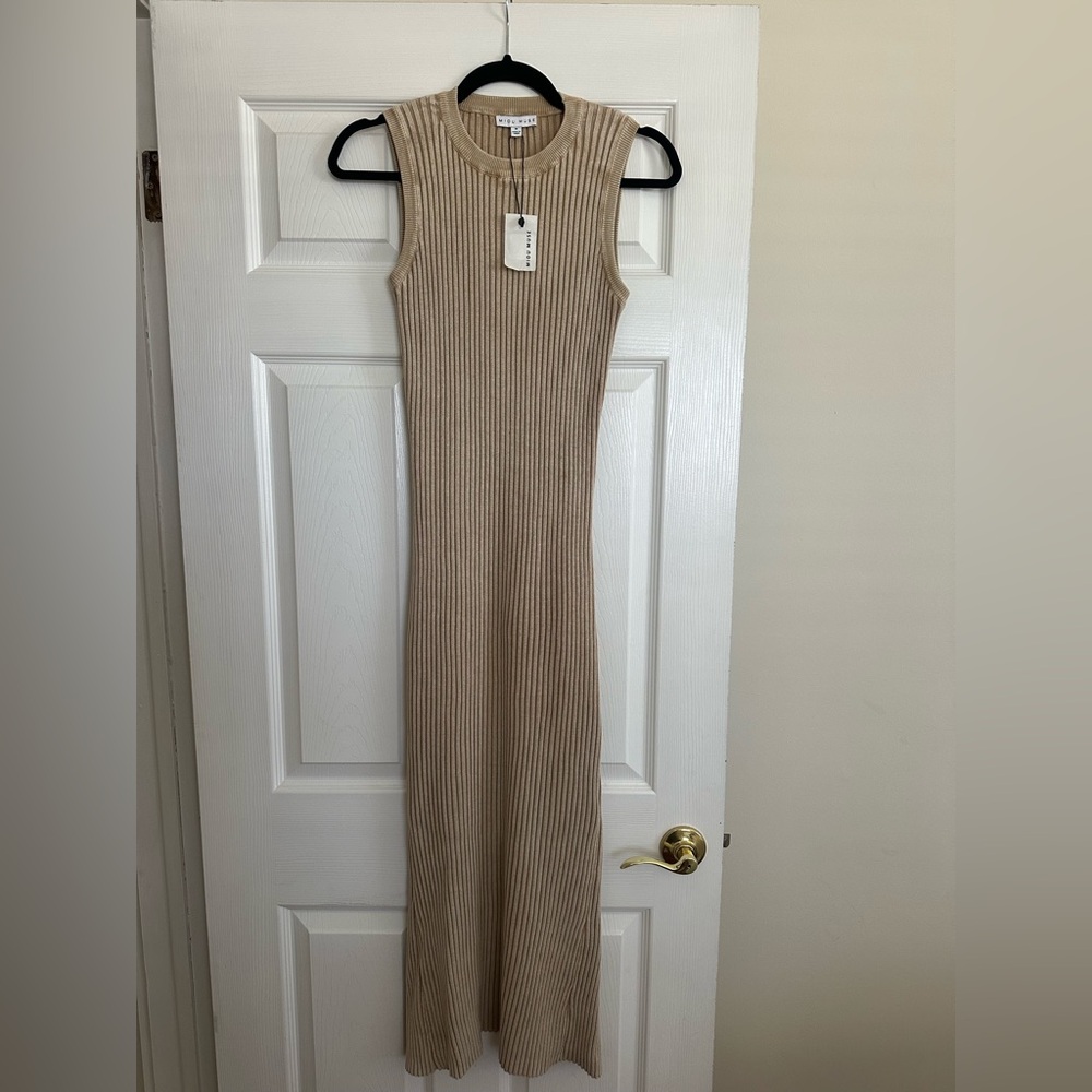 Miou Muse Ribbed Sleeveless Maxi Dress - Beige - Medium - NWT